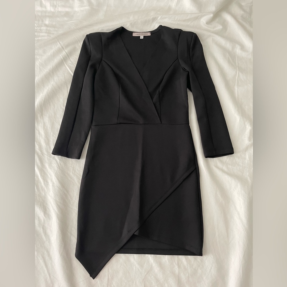 Foreign Exchange Black Long Sleeve Wrap-Front Dress size small